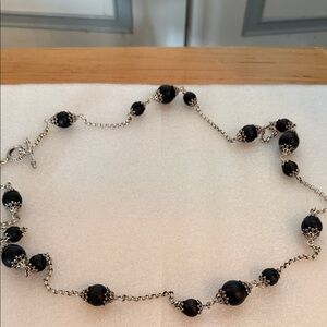 Konstantino Carved Black Onyx & Silver Carved Toggle Necklace